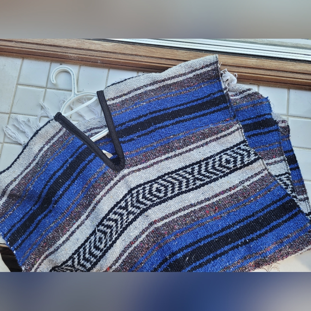 Molina Striped V-Neck Poncho with Fringe